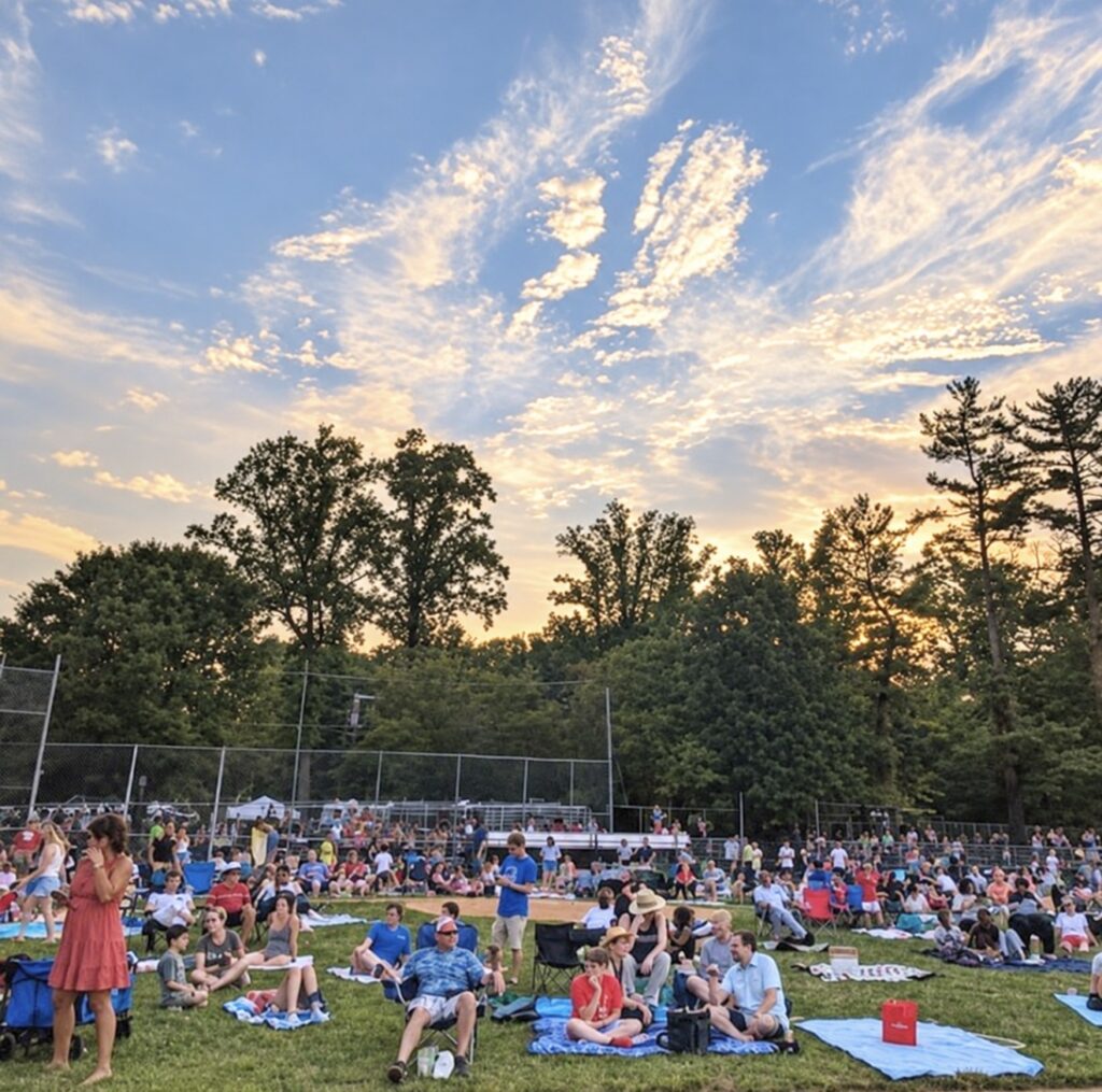 Community members gathering at Narberth Park in Narberth, Pennsylvania, before the Fourth of July fireworks
